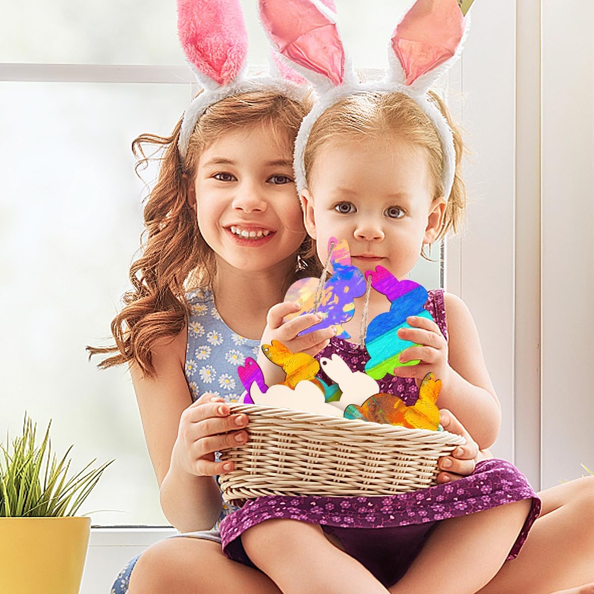 20pcs Easter Bunny Hanging Ornaments Craft Decoration Rope Unfinished Cutouts Easter Party Decor