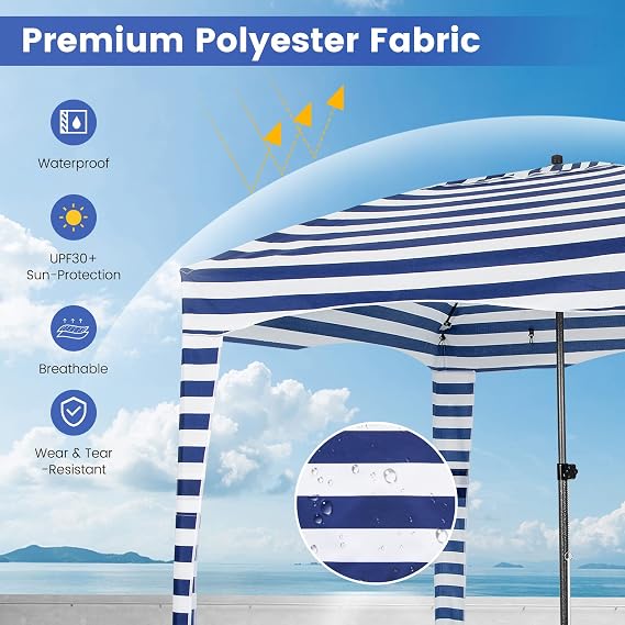 Tangkula 6x6 Ft Beach Cabana, Portable Beach Canopy with Detachable Sidewall, 8 Sandbags, 2 Tier Vent, Easy Setup Sun-Protection Outdoor Beach Umbrella Shelter with Carrying Bag for Family