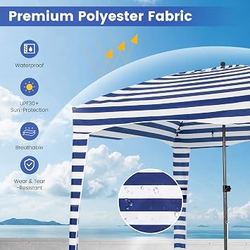 Tangkula 6x6 Ft Beach Cabana, Portable Beach Canopy with Detachable Sidewall, 8 Sandbags, 2 Tier Vent, Easy Setup Sun-Protection Outdoor Beach Umbrella Shelter with Carrying Bag for Family