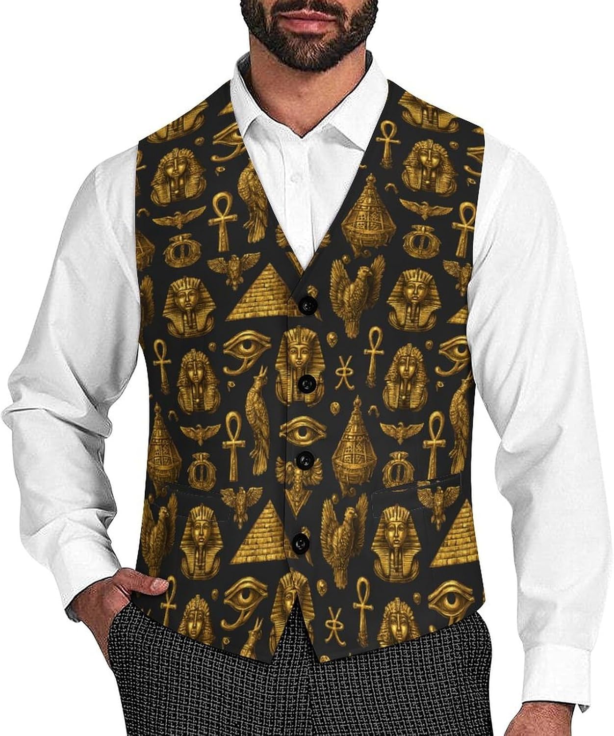 Pyramid Egypt Tribal Ancient Egyptian Men's Suit Vest Business Dress Vests Waistcoat Sleeveless Jacket Wedding