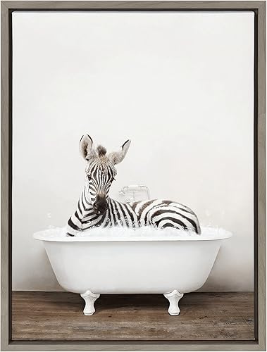 Miniatura 6 de Kate and Laurel Sylvie Baby Zebra en lienzo rústico enmarcado para baño, arte de pared por Amy Peterson Art Studio, 18 x 24 pulgadas, gris, arte