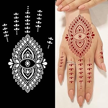 Mehndi Sticker Set, Heart & Flower Designs, Small, Temporary Tattoos for Hands & Legs