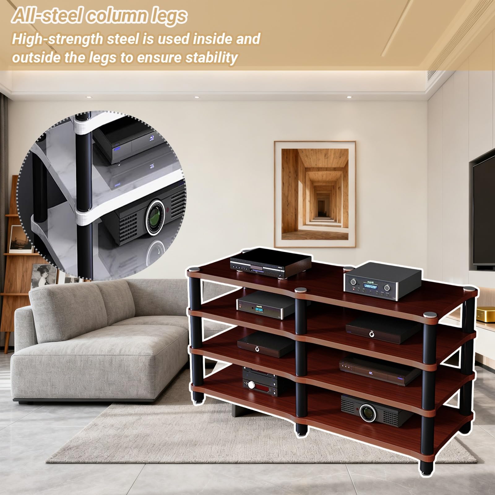 Tragbares Medienregal Moderne Schränke Audio-Rack Mit Kabelmanagement Für Entertainment-Stereokomponenten Und HiFi-Audiogeräte(D,Four Layers)