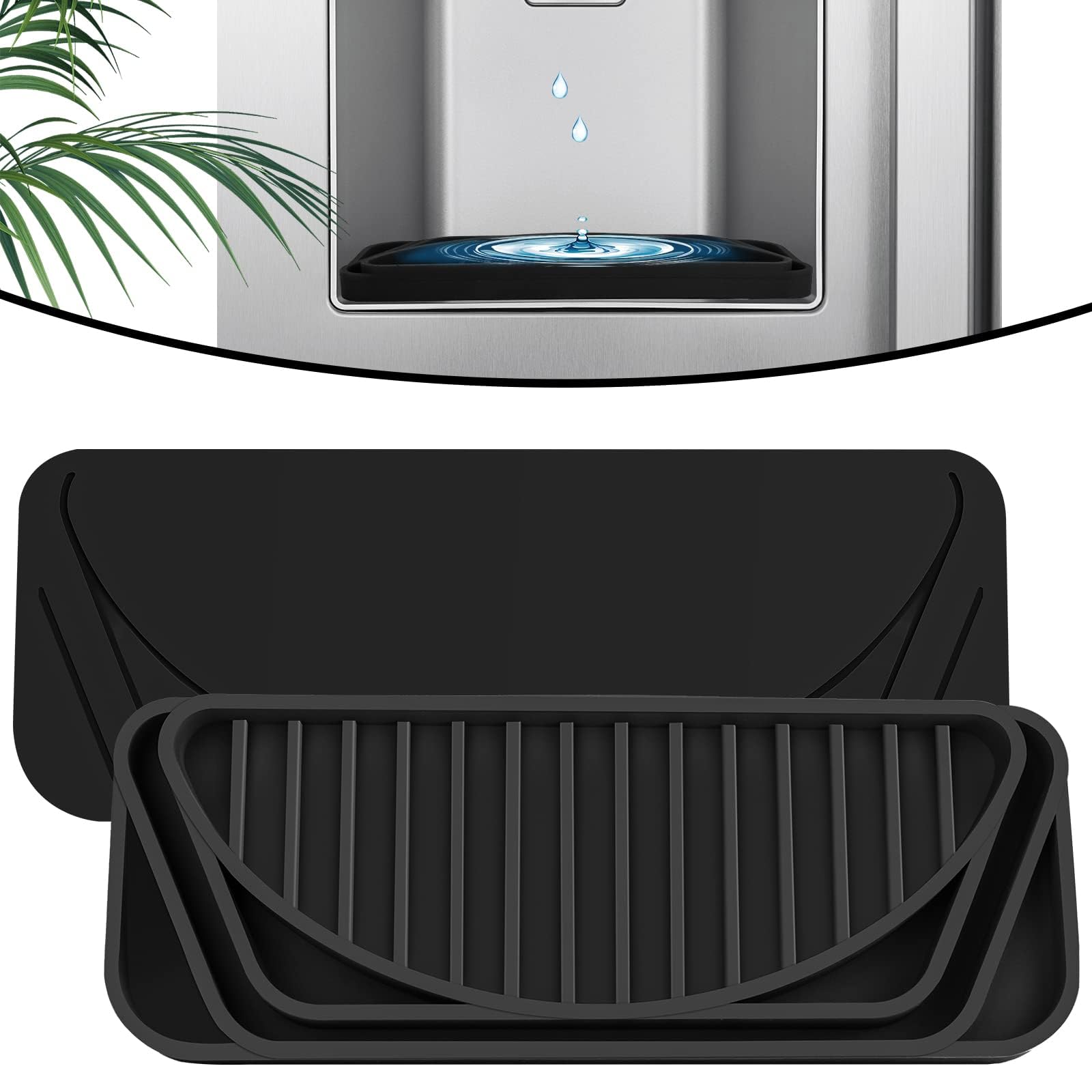 Azonee Upgraded Silicone Non-slip Refrigerator Drip Catcher for Water Tray, Protects Ice and Water Dispenser Pan From Spills, Mineral Build-Up and Water Splatter(Black)