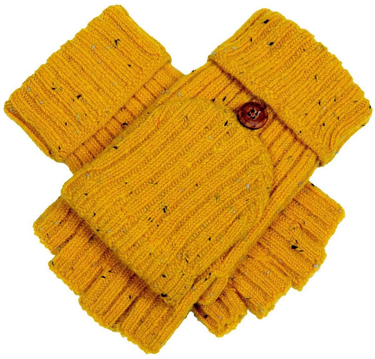 Dents Women's Yellow Marl Yarn Half Finger Gloves - Ochre