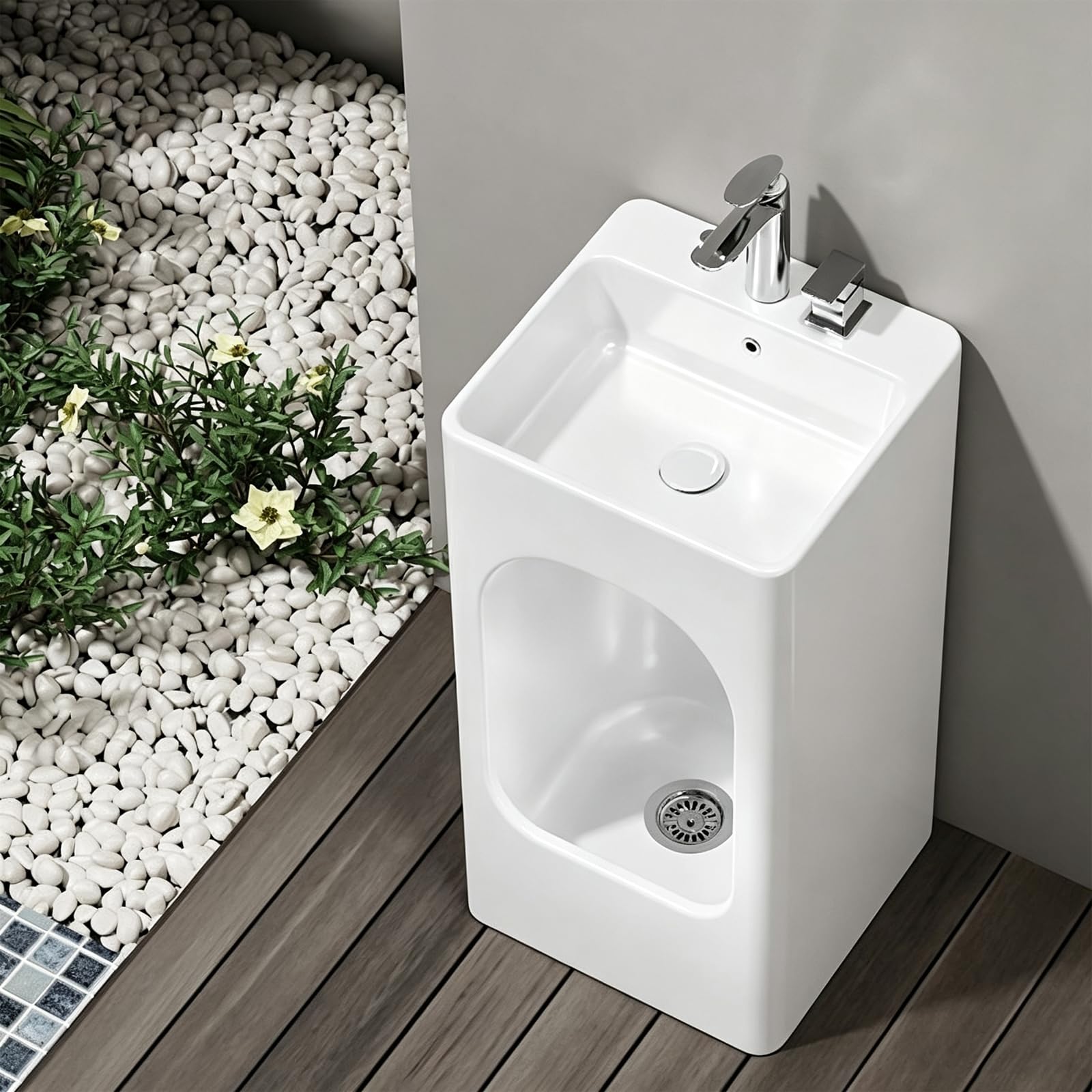 Muzułmańska ceramiczna umywalka, 2 w 1, oszczędzająca miejsce stacja do mycia cokołu z podwójnymi kranami i wanną stóp, pełny zestaw akcesoriów, do szkół domowych, mycia rąk, mycia twarzy, mycia stóp