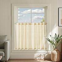 Vista 78 de jinchan Cortinas de Lino a Rayas para Cocina de 45 Pulgadas, Cortinas de Nivel, Estilo de Granja Moderno, Estilo Café, Tratamientos para Ventanas