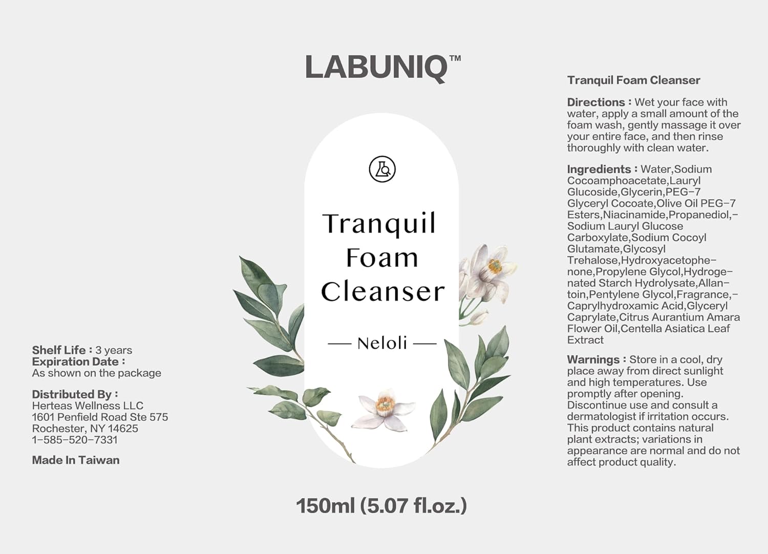 LABUNIQ Gentle Foaming Face Cleanser, Hydrating pH-Balanced Wash for Sensitive Skin, Vegan & Sulfate-Free, Neroli Essence, 5.07 fl oz - Image 6