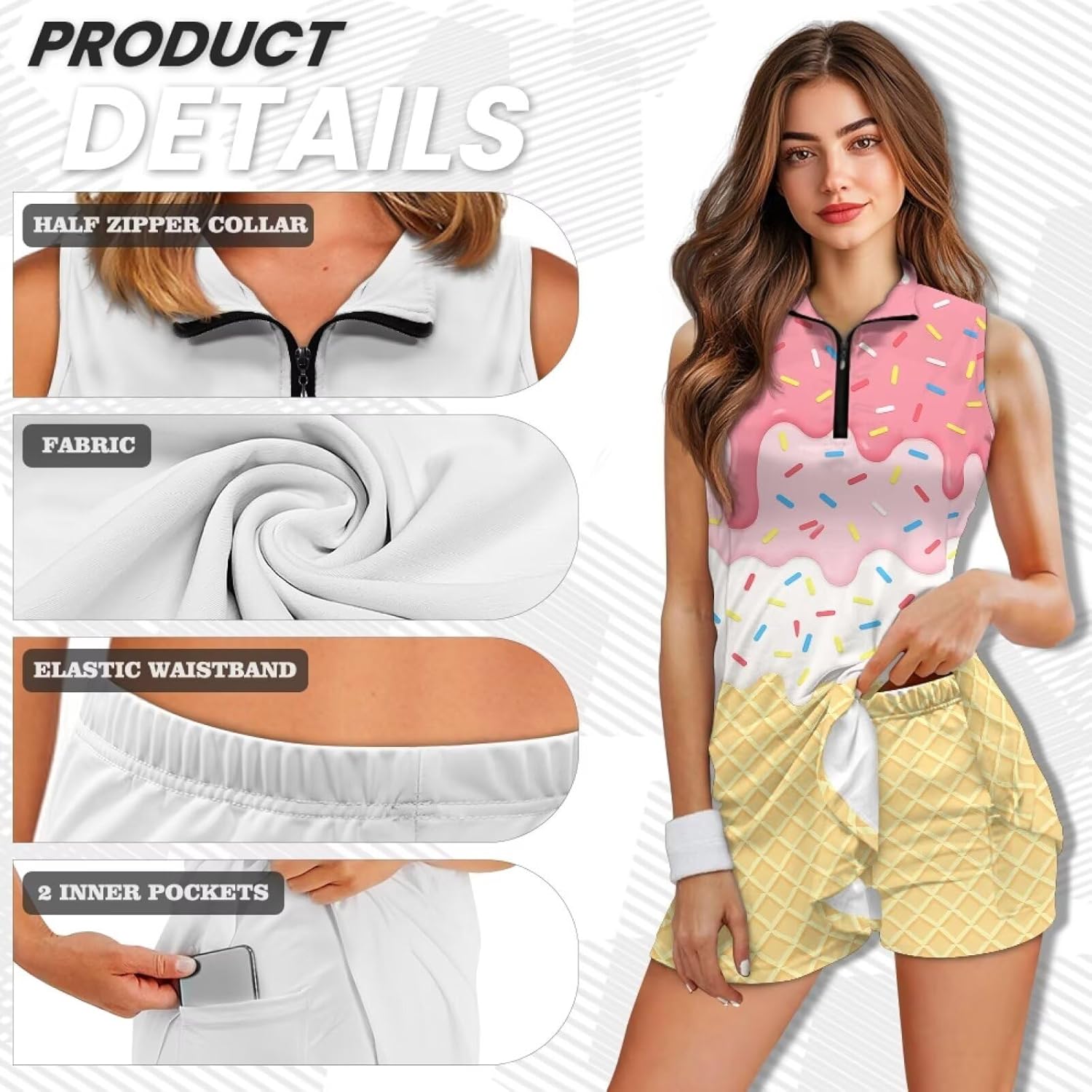 Women's Golf Dress with Shorts 2 Pieces Sleeveless Quarter Zip Tennis Dress Athletic Golf Outfits XS-2XL