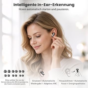 TOZO NC20 Kabellose In Ear Kopfhörer Bluetooth 6.0 ANC LDAC Hi-Res IPX8 6 Mikrofone mit KI-ENC für klare Anrufe 32 EQ per App Verbindung mit zwei Geräten geringe Latenz kabelloses Laden