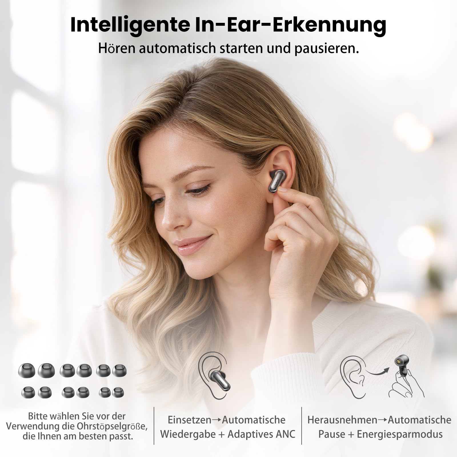 TOZO NC20 Bluetooth-Kopfhörer 6.0,6 Mics & ENC AI für kristallklare Anrufe,LDAC Hi-Res Audio,IPX8,Verbindung mit Zwei Geräten,geringe Latenz,kabelloses Laden,32 EQ (Dunkelschwarz)