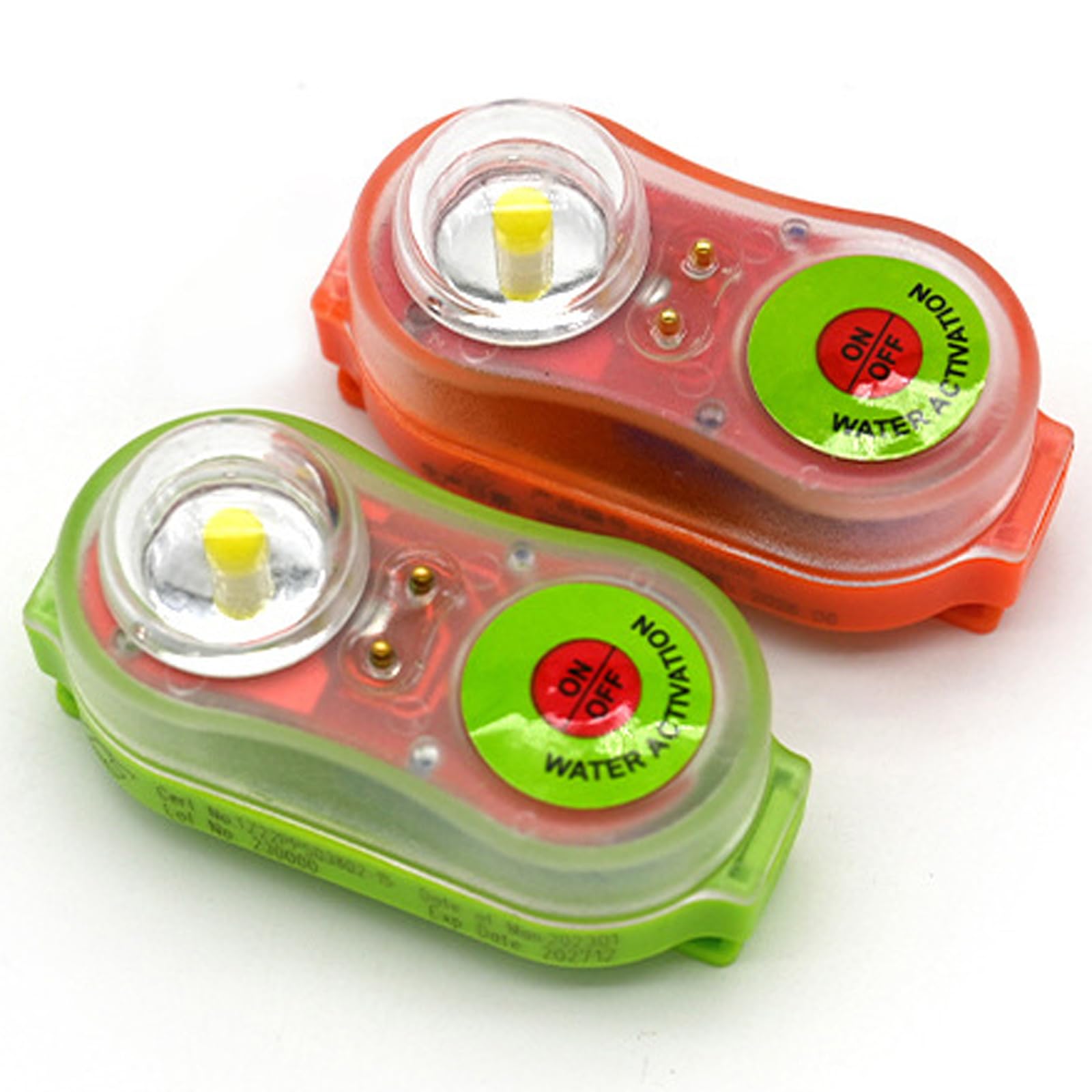 Elyebxj 2Pcs Red & Green Water Activated Life Jacket Light, Battery Powered White LED Life Vest Light for Boating, Kayaking, Emergency Supplies