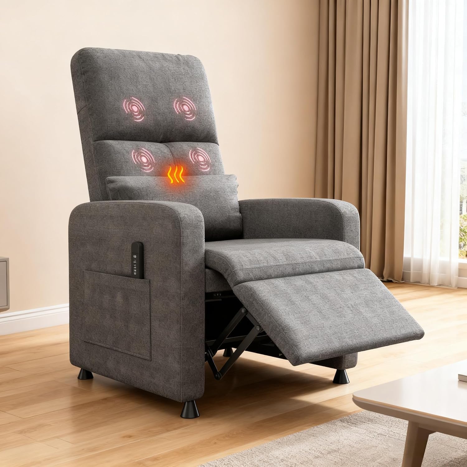 Poltrona Reclinabile Elettrica, Sedia Massaggiante 90°-165°, Poltrone Relax Elettriche con Riscaldamento, 4 Punti Massaggio, 2 Memorie Di Posizione, Poggiapiedi, Tasche Laterali,Portata 180kg, Grigio