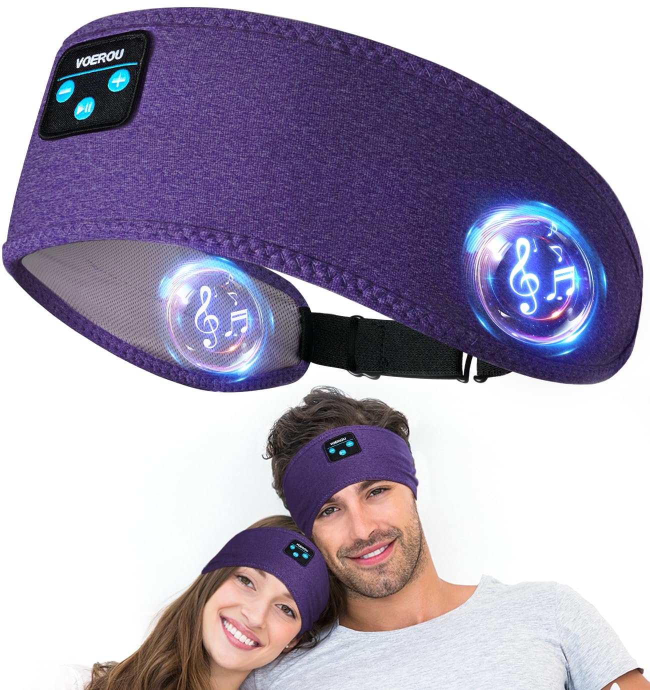 Voerou Sleep Headphones Bluetooth Headband - 10Hrs Adjustable Wireless Sports Sleeping Headphones with Hi Fi Sound, Tech Gifts for Men Women Side