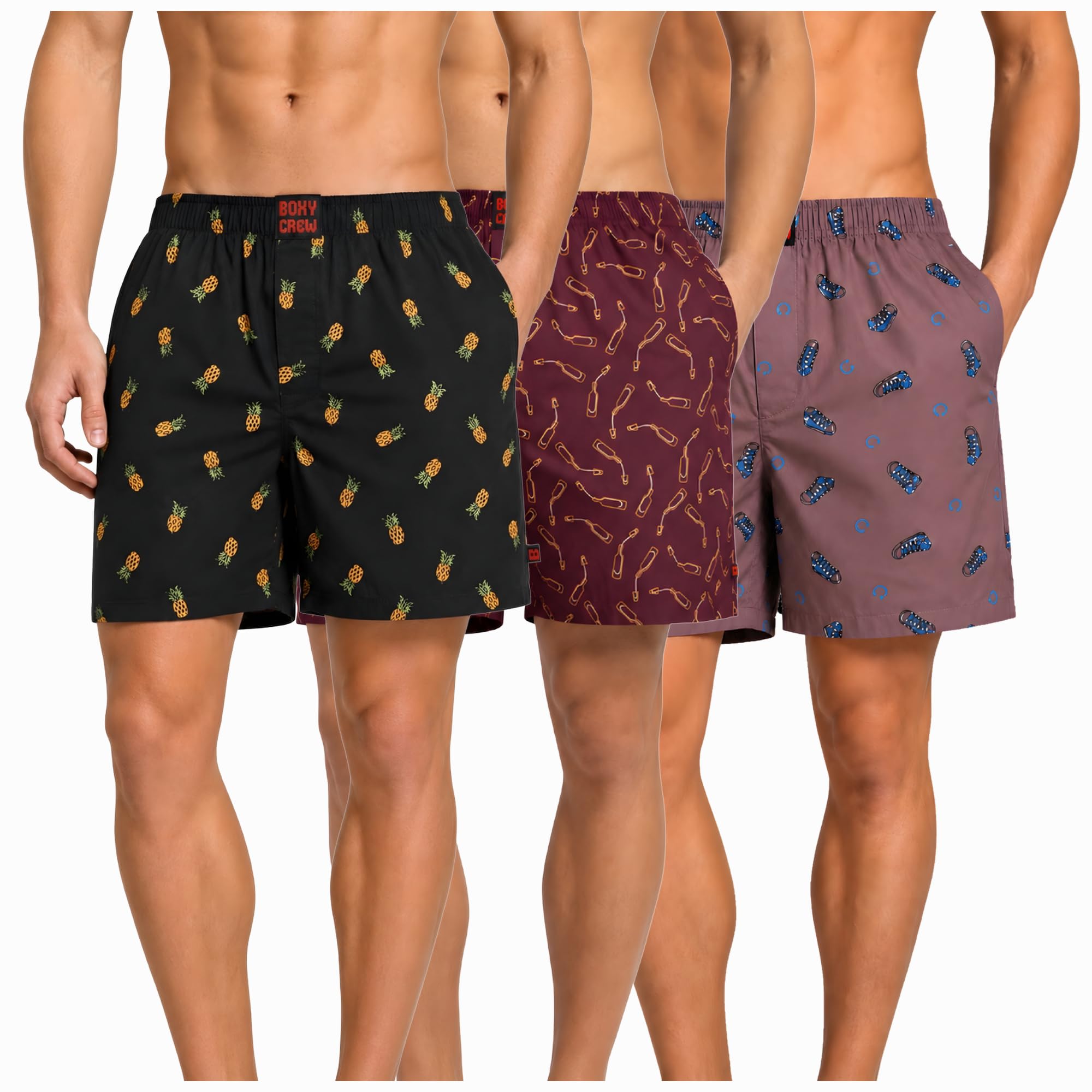 Men's 100% Cotton Boxer Shorts Pack of 3, Charcoal, Maroon & Mauve | Woven Boxers with Side Pockets, No-Marks Elastic Waistband, Breathable Relaxed Fit | Style 004-014-015-image-48