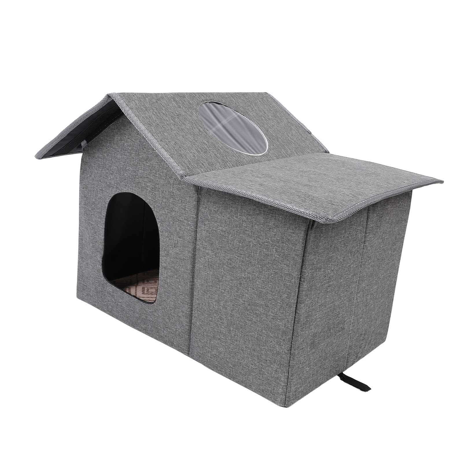 Lettiera per Gatti da Interno, Cuccia per Gatti Spaziosa da 50 Cm Resistente Agli Agenti Atmosferici, Cuccia per Cani di Medie Dimensioni con Design Pieghevole e Tenda Adesiva per Porta per