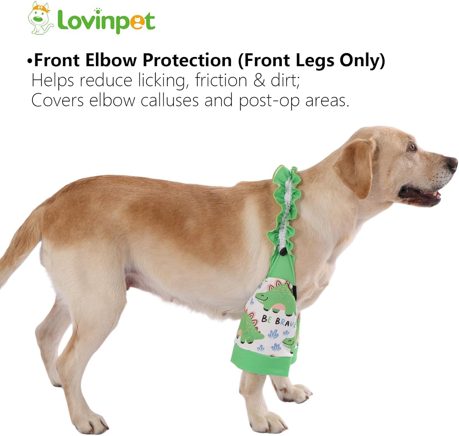 LovinPet Front Leg Sleeves for Medium and Large Dogs, 4-Way Stretch Elbow Protection, Anti-Lick Recovery, Warmth and Callus Prevention, Pair, Dinosaur Print, Green White,XXL - Image 4