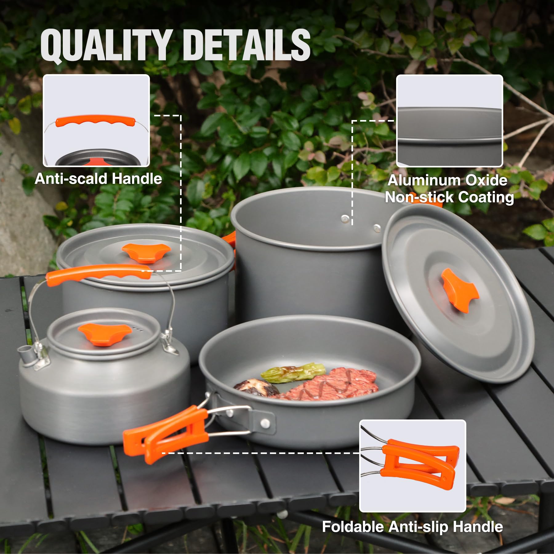 REDCAMP 12/14/15/19 PCS Camping Cookware Mess Kit Camping Gear Campfire Utensils Lightweight Stackable Pot Pan Bowls Soup Spoon with Storage Bag for Camping, Backpacking, Outdoor Cooking, Picnic