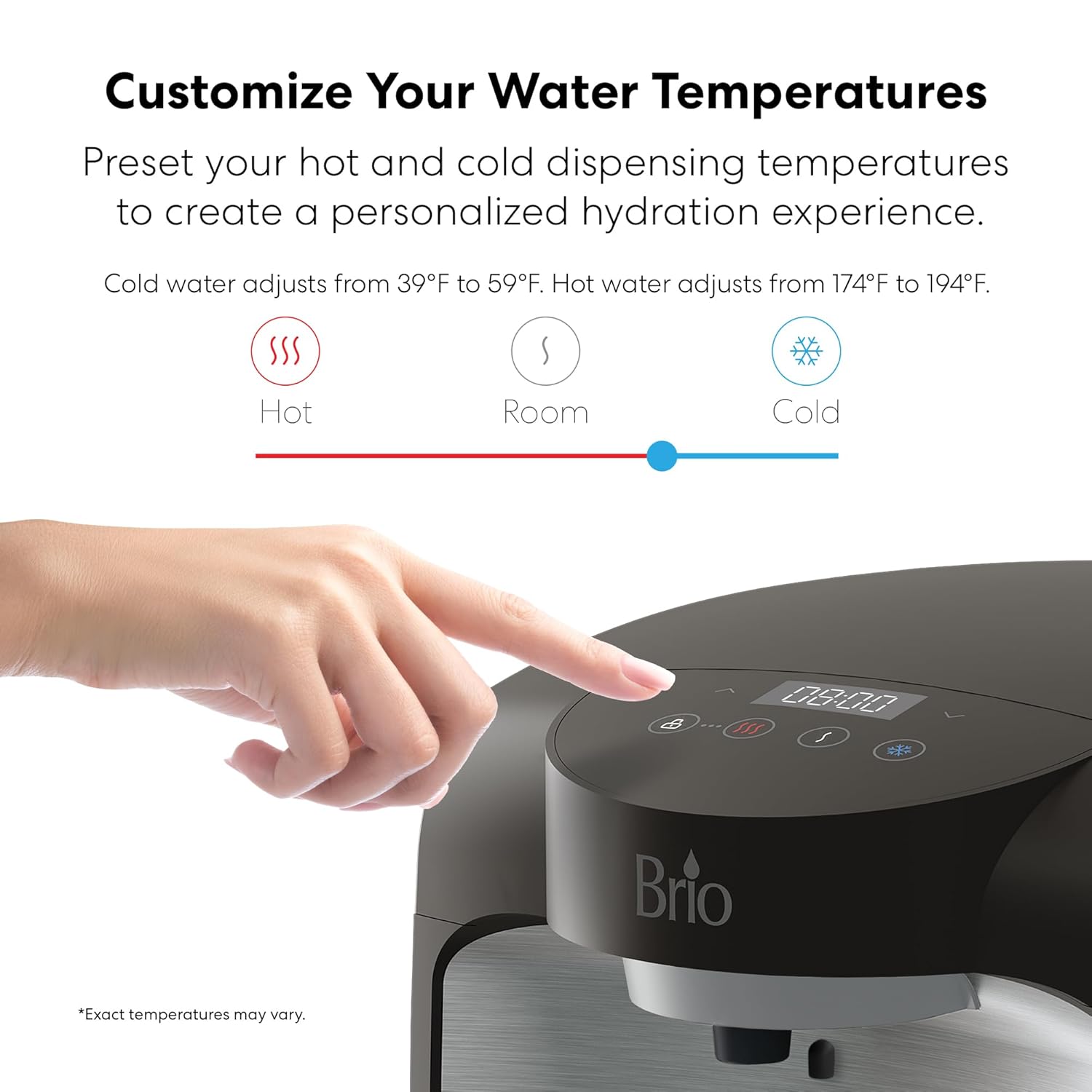 Brio 800 Bottleless Countertop Water Cooler w/ 2-Stage Filtration | Self Cleaning, Digital Display, 3-Temp (Hot Cold & Room Temperature) Filtered Drinking Water Dispenser for Bar Home Kitchen & Office