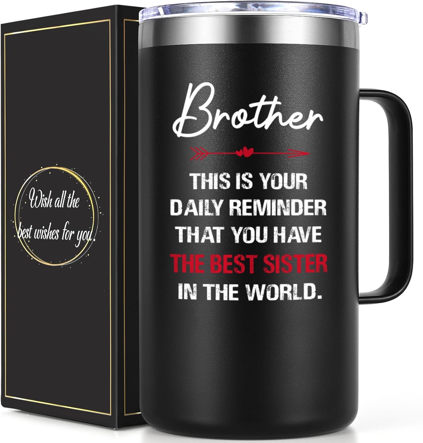 Lifecapido Brother Gifts from Sister, 20oz Insulated Coffee Mug, Christmas Birthday Gifts for Brother from sister, Black