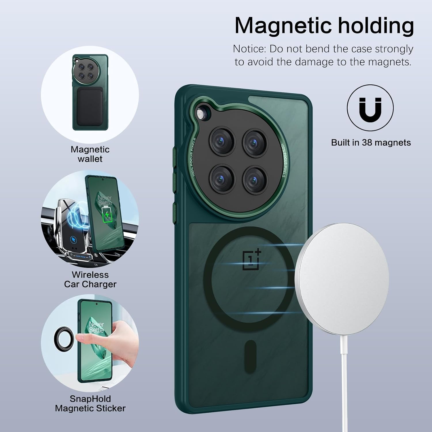 DUEDUE for OnePlus 12 Case Magnetic, Military Grade Shockproof PC Back Cover TPU Bumper Protective Phone Case for OnePlus 12 5G 6.82", Green | 5G 2026 - view 1