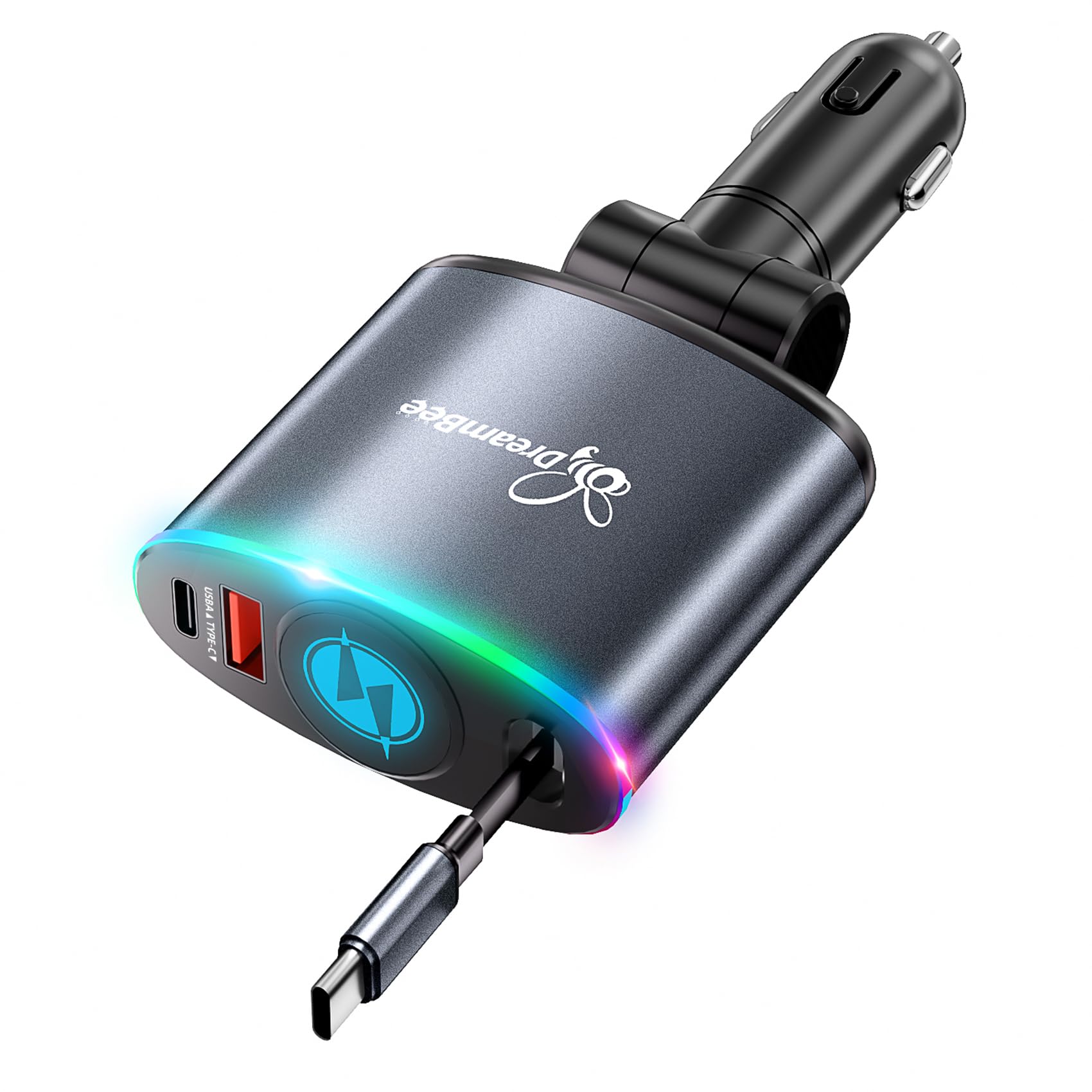 Caricabatteria da auto retrattile da 162 W 3 in 1, ricarica super veloce, cavo retrattile (35,6 pollici) e 2 porte USB per iPhone 16/15/14/13/12 Pro Max XR/iPad/Samsung