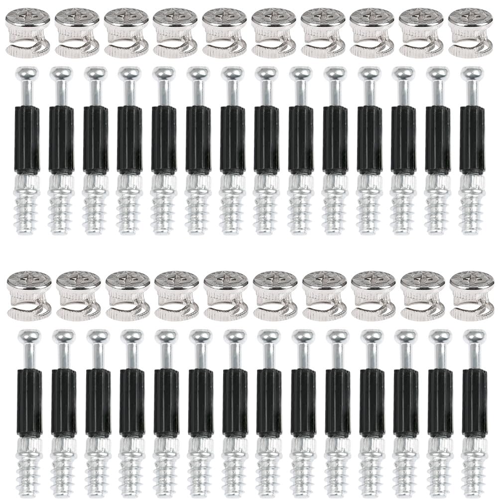 50PCS Furniture Hardware Fixing Screws Set Bolts Fixing Dowels Connector Ø15mm Furniture Cabinet Connectors Cam Bolt Nuts and Dowels, Dowel Bolts Nut Locking Cam for Fitting Furniture Wardrobe Drawer