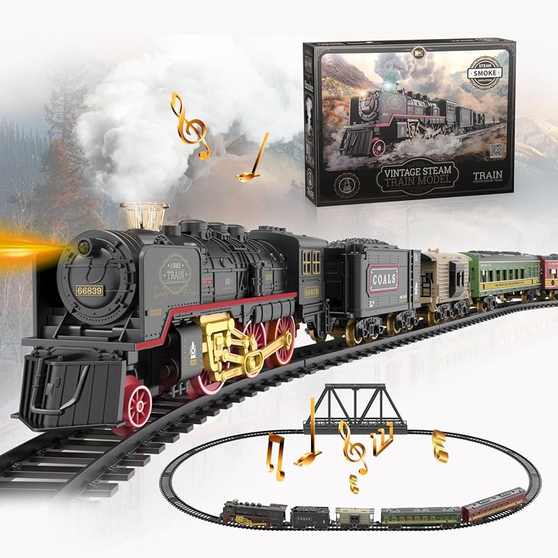 Electric Train Set for Kids, Model Trains with Sound and Lights | Steam Train Toy with Locomotive and Tracks, Christmas Train Set, Indoor Toy Ideal Gift for 3-8 Years Old Boys Girls