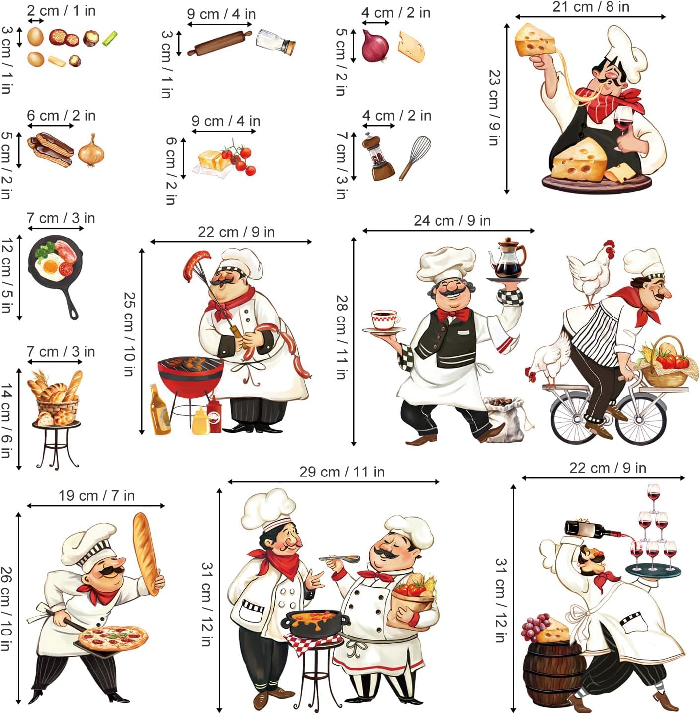 decalmile Cartoon Chef Kitchen Wall Decals Food Cooking Kitchenware Wall Stickers Kitchen Dining Room Canteen Restaurant Home Decor