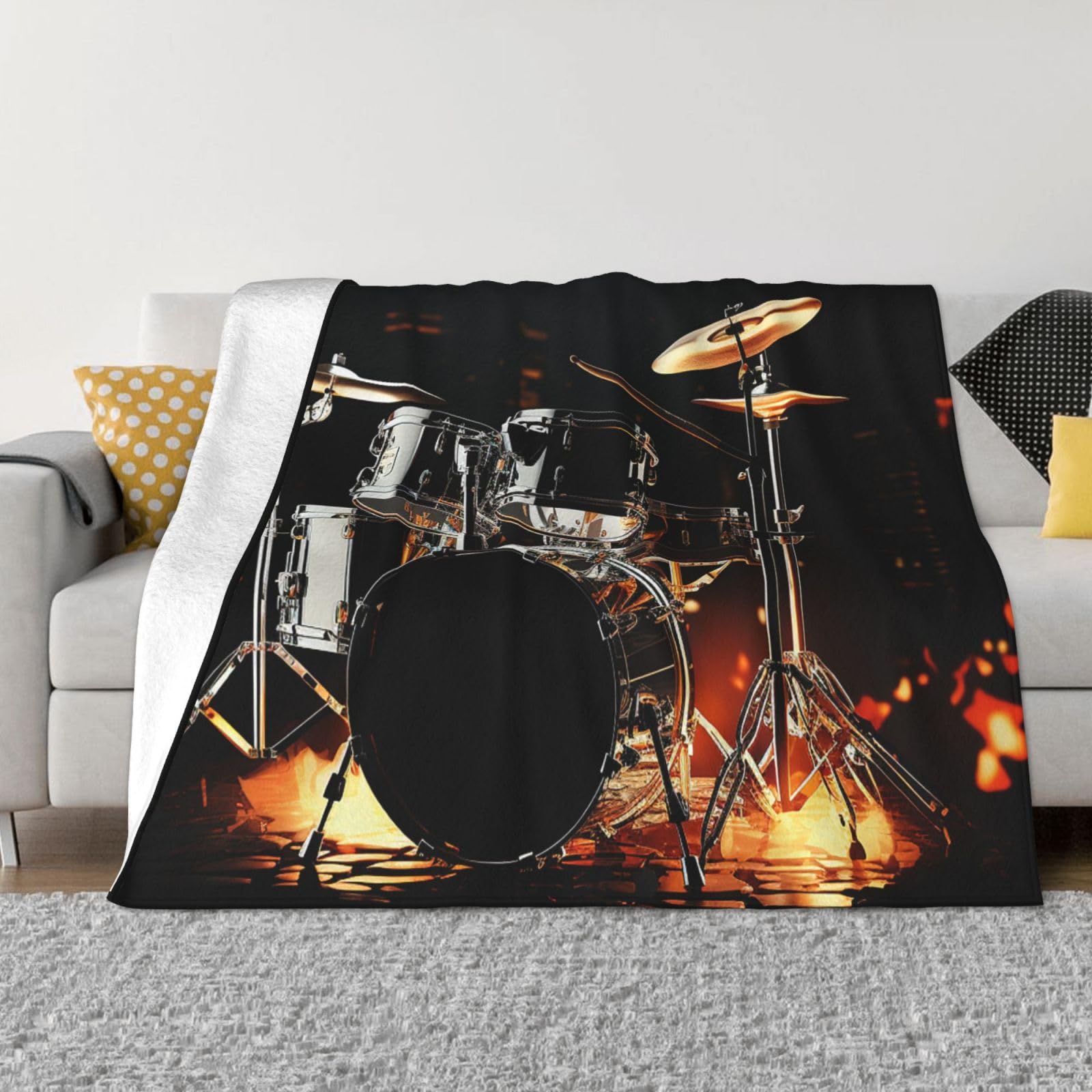 Fodpand Black Drummer Flannel Blanket 80"X60" - Ultra-Soft Lightweight Throw Blanket For Bed, Sofa, And Couch - Luxury Air Conditioning Blankets - Cozy Warm Blankets For All Seasons