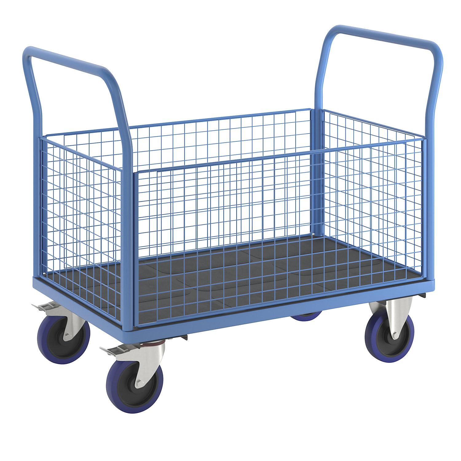 eurokraft pro | Plattformwagen mit Gitterwänden | Vollelastik-Rollen, 4 hohe Gitter, LxB 1200 x 750 mm