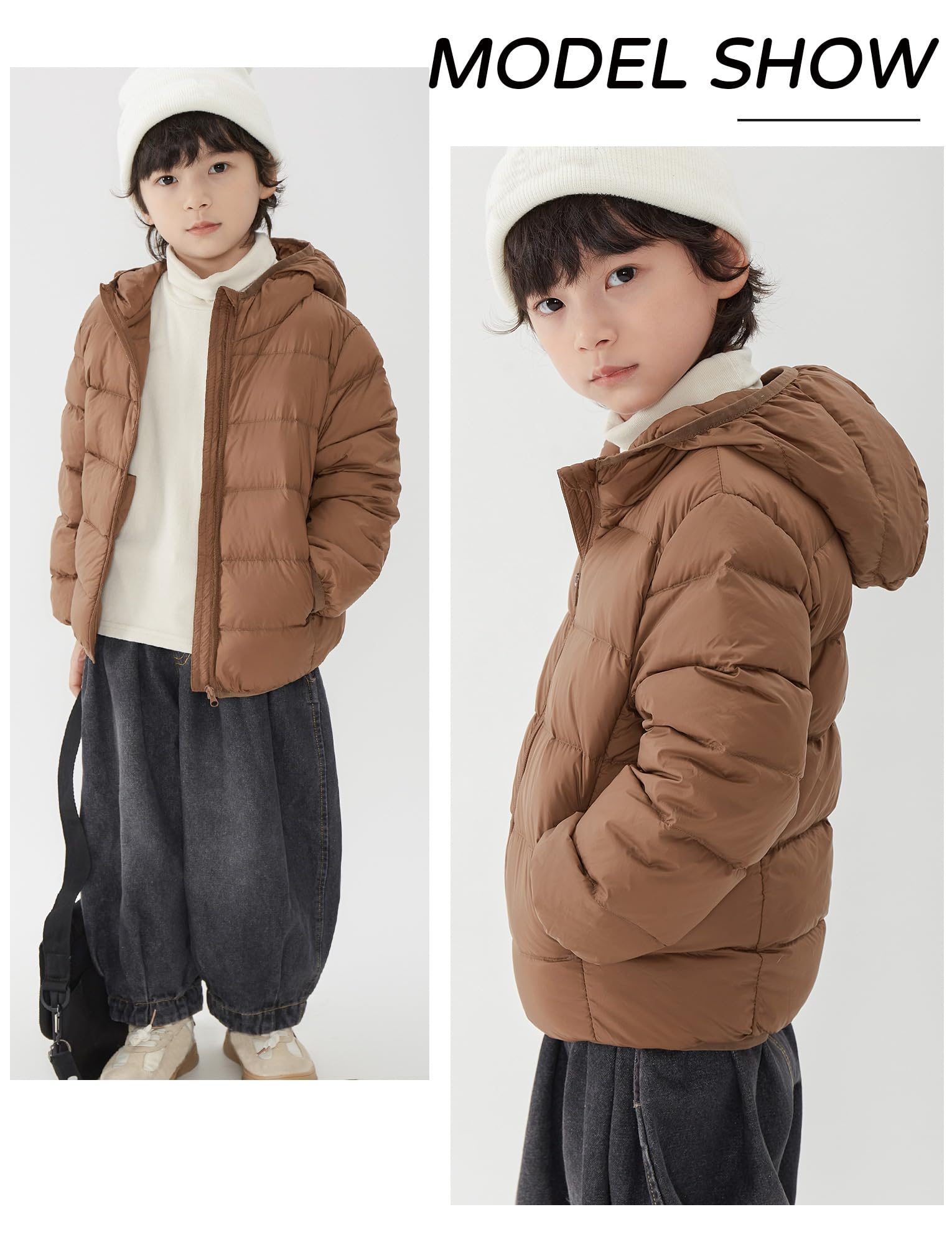 Veste matelassée légère et chaude avec capuche pour enfant garçon et fille - Veste en duvet ultra légère et coupe-vent pour l'automne et l'hiver de 2 à 12 ans