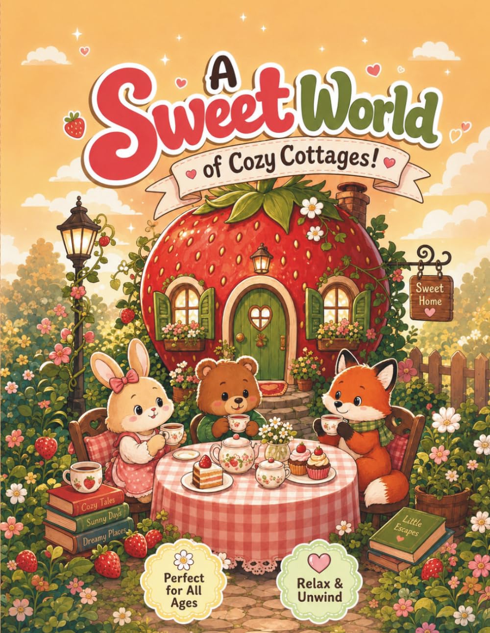 Cozy Strawberry Cottage Coloring Book: Bold and Easy Cute Cozy Coloring Pages for Relaxation and Creative Fun