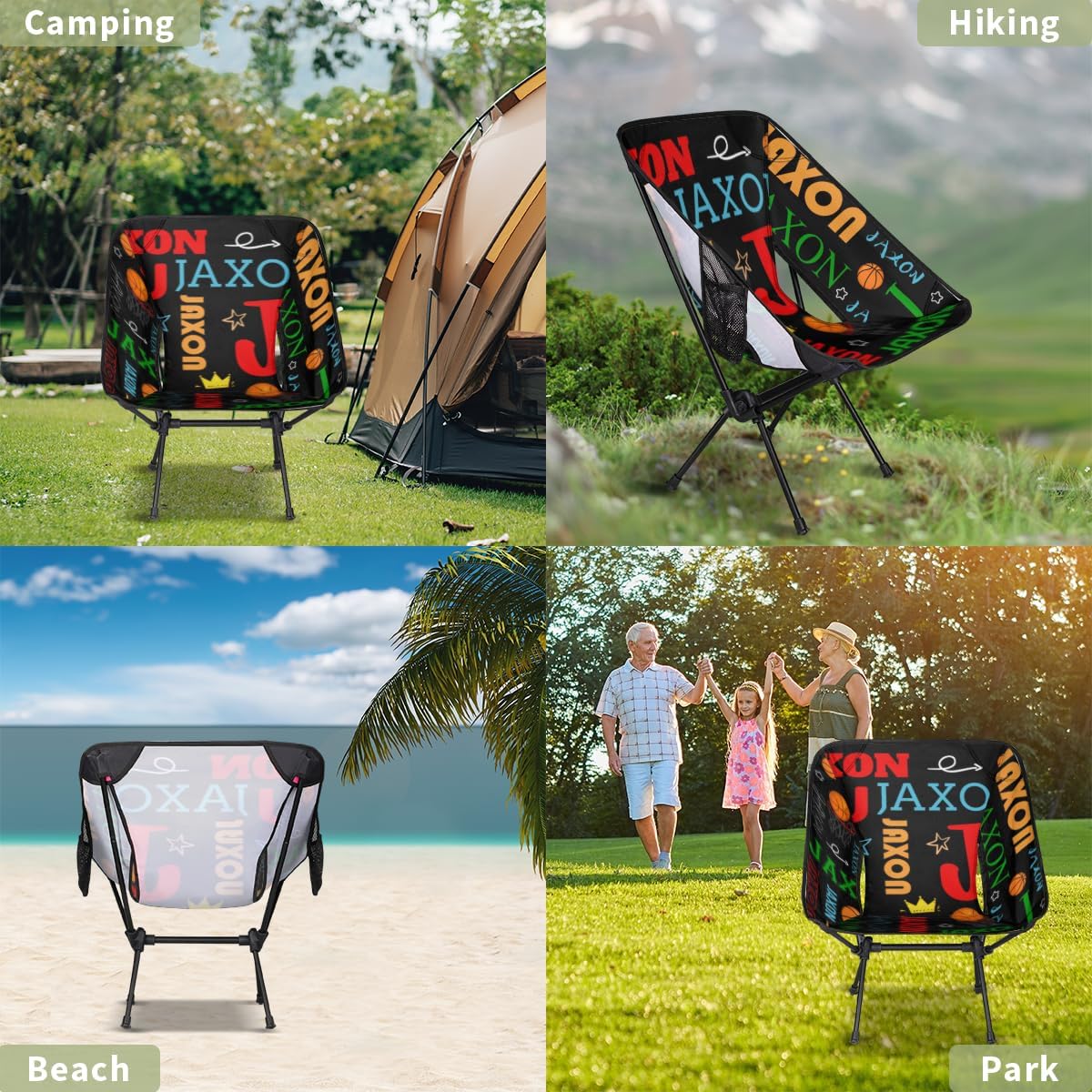 Custom Basketball Camping Chair Personalized Portable Backpacking Chair with Name Lightweight Folding Chair for Beach, Hiking