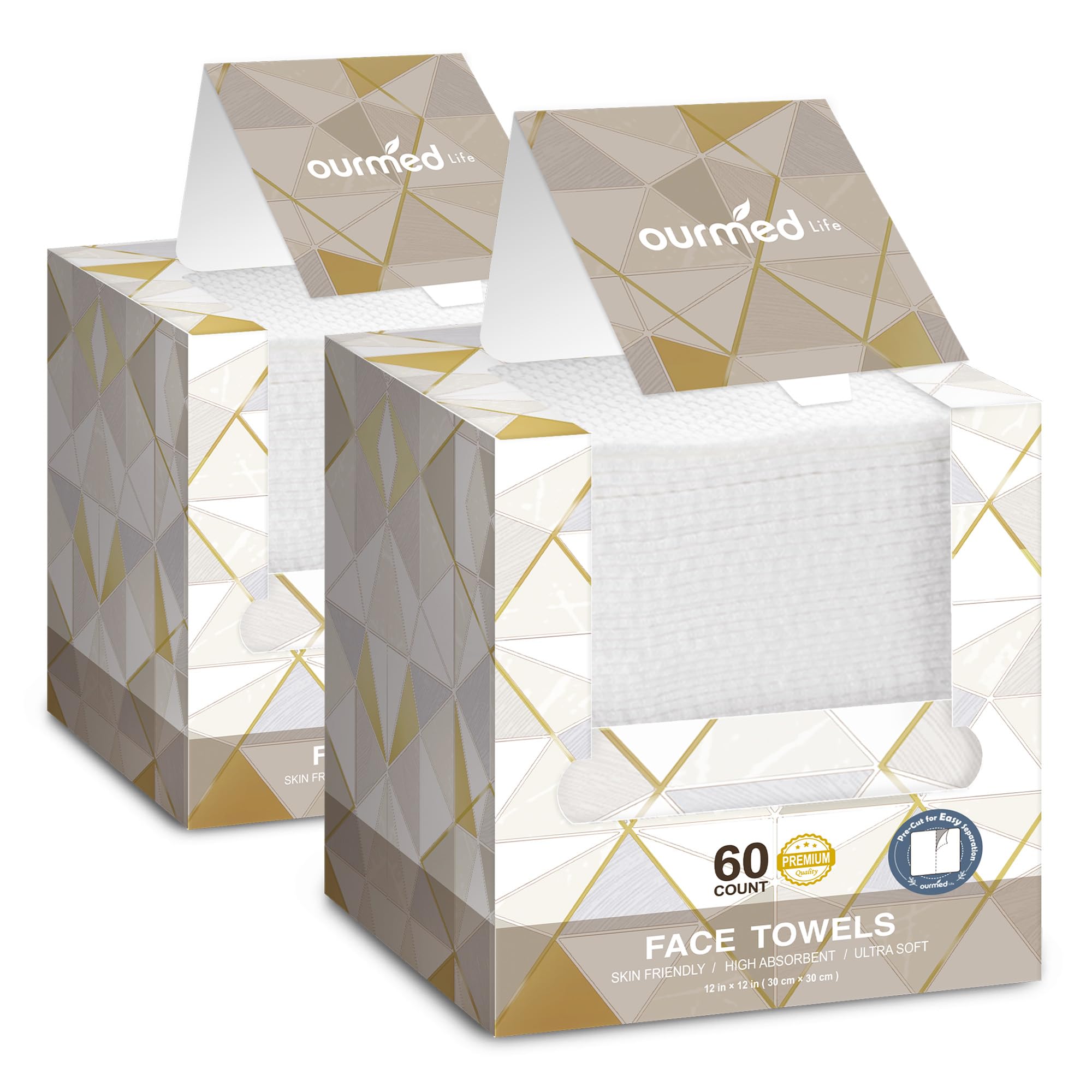Ourmed Life Disposable Face Towels, Lint-Free, 12 x 12 Inch, 120 Count