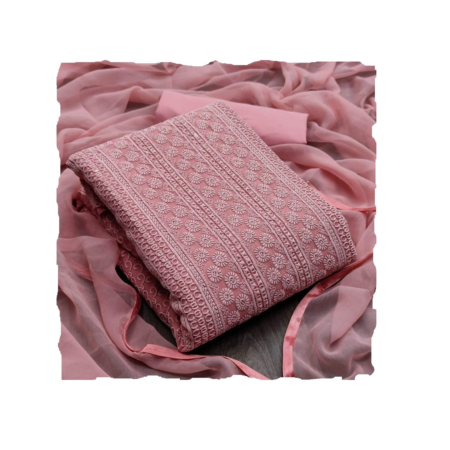 Y2YFashion Women's Chiffon Embroidery Lucknowi Chikankari Work Unstitched Salwar Suit Dress Material Free Size Multi Color