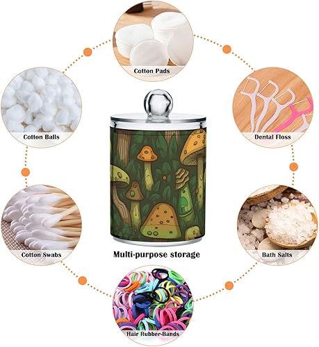 Miniatura 4 de Vnurnrn Juego de tarros de baño con tapa, sin costuras, estampado de hongos verdes, recipientes de plástico para tocador, organizador de
