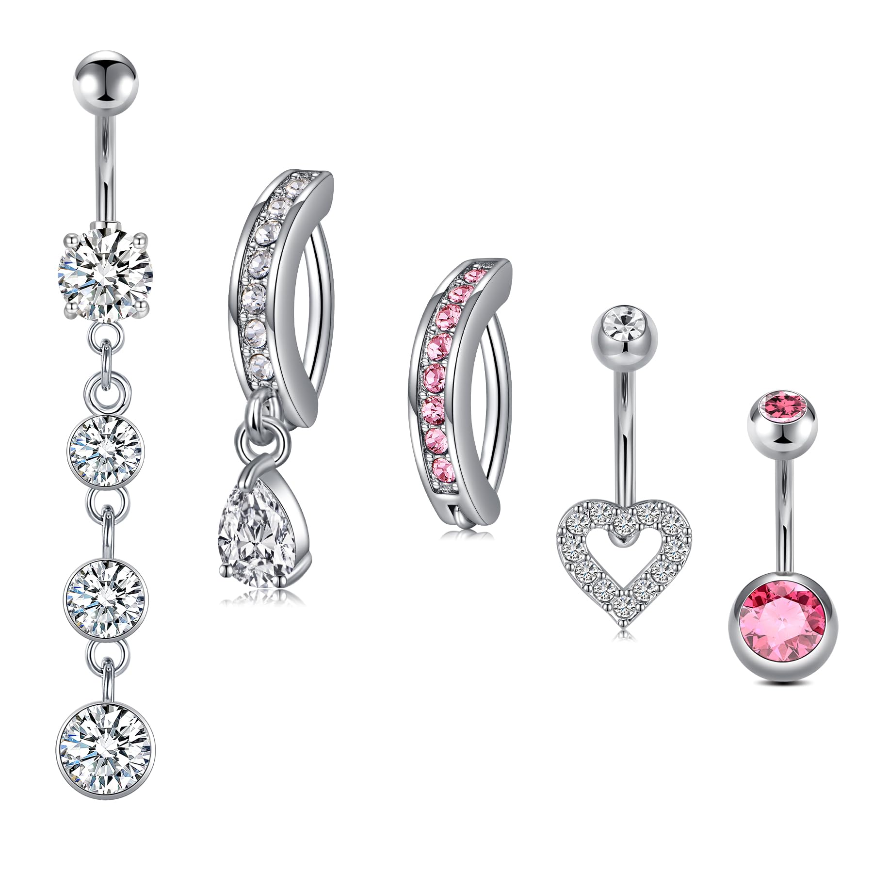 QWALITQWALIT Belly Button Ring Surgical Steel Belly Ring Silver Gold Belly Button Rings Dangly Belly Button Piercing Dangling Pink Belly Rings for Women