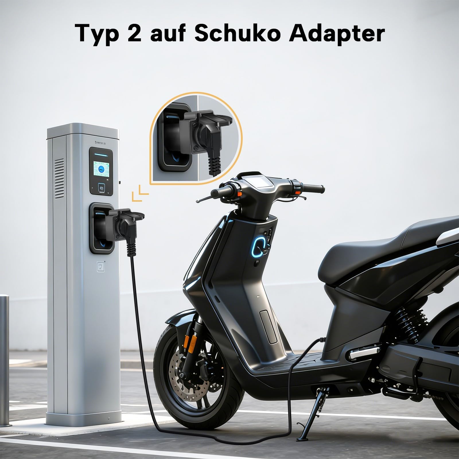 Typ2 auf Schuko Adapter,16A,Ladegerät oder Typ2 Ladestation Adapter | Typ2 auf Schuko Stecker mit Druckschalter für Elektrische Motorräder, E-Scooter und E-Bikes, 3,5 kW, NOT V2L