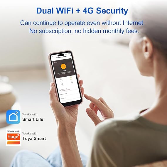 WiFi Wireless Alarm System for Home Security - 24/7 Protection Smart Home Devices 4.3 Touch Screen, GSM/4G+WiFi, App Instant Alerts, No Monthly Fee, Alexa Compatible for Villa, Kids Safety (24 pcs)
