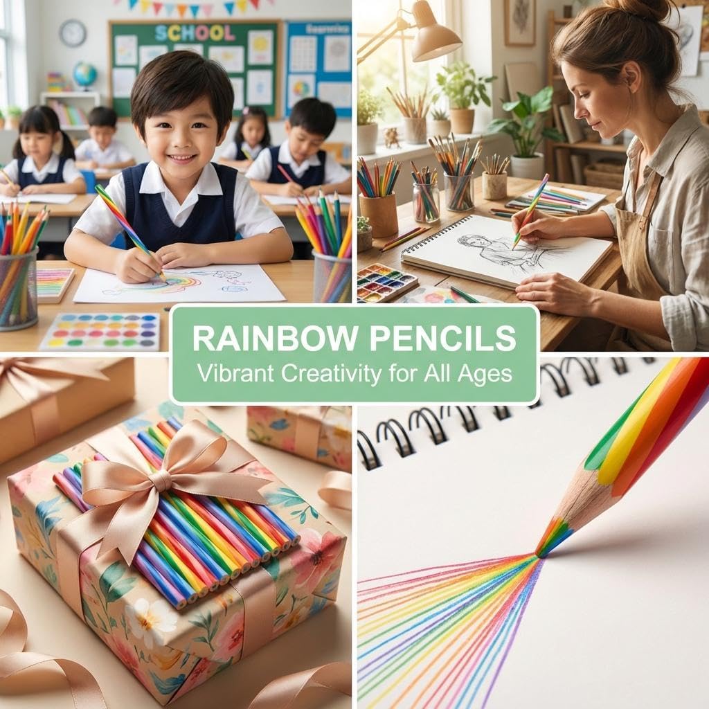 12 Colors Easter Pencils for Kids, Gifts for 4-12 Year Old Girls, Children's Birthday Details, Colored Pencils for Drawing, Easter Craft Set (Rainbow)