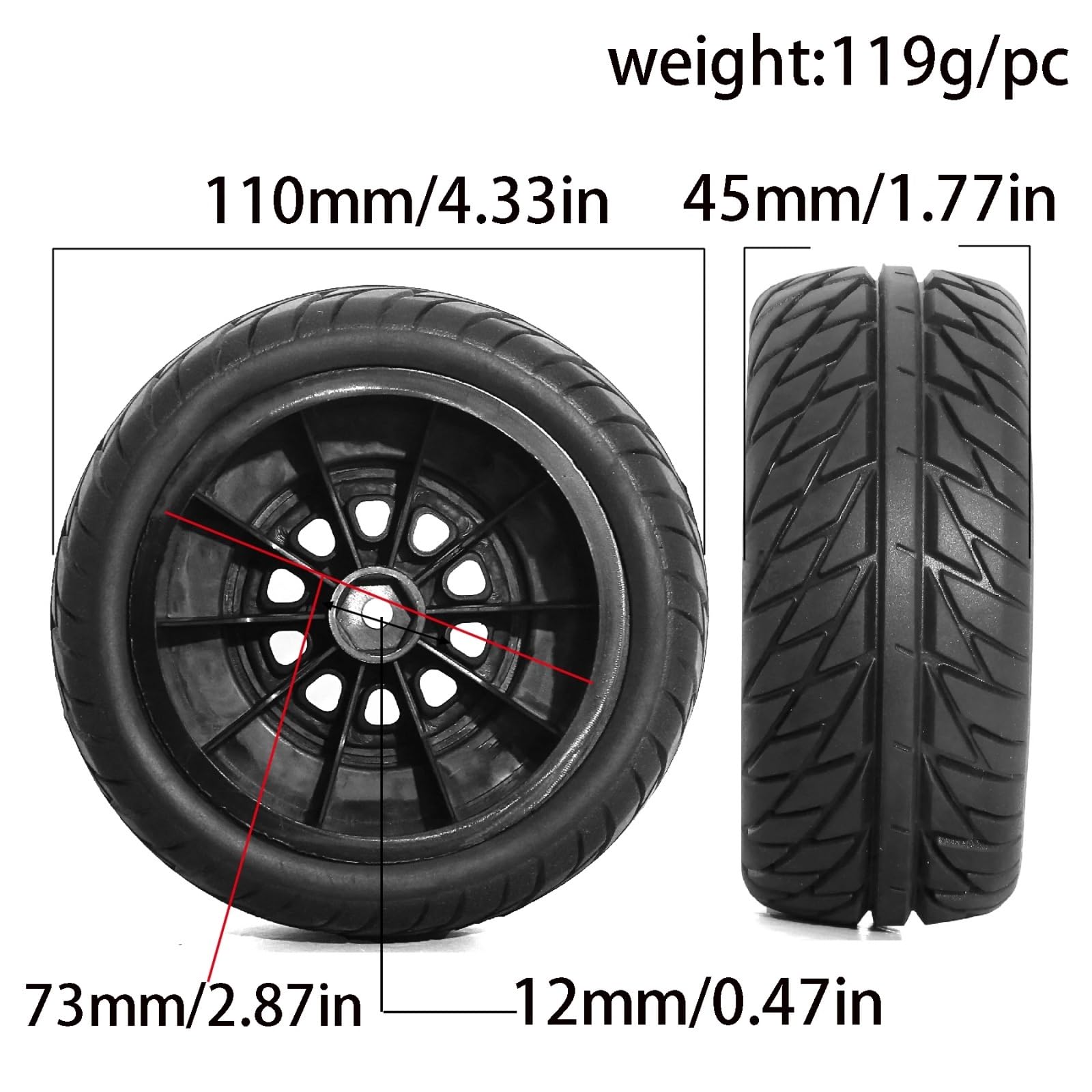 para Slash para Arrma para Senton para HuanQi 727 para Vkar 10sc para Hpi 1/10 112mm Rueda Neumáticos con 12mm Hex RC Coche Camión Recorrido Corto Piezas NeumáTicos RC