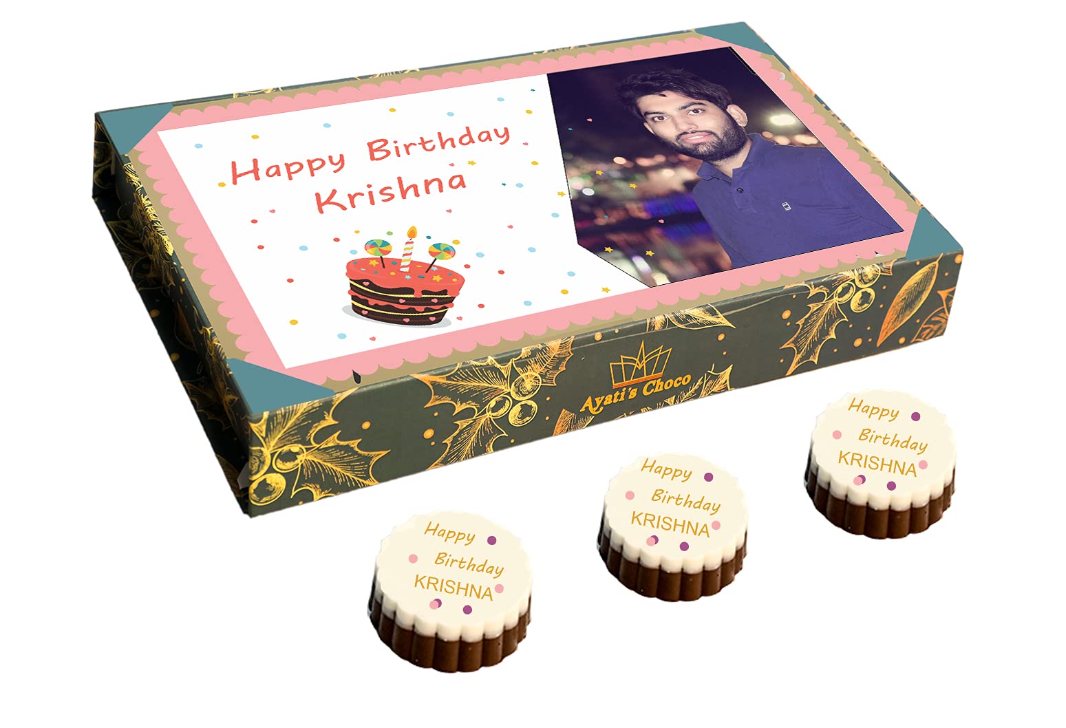 Ayatis Choco Elegant White Chocolate Gift Box with Printed Chocolates (Pack of 6)