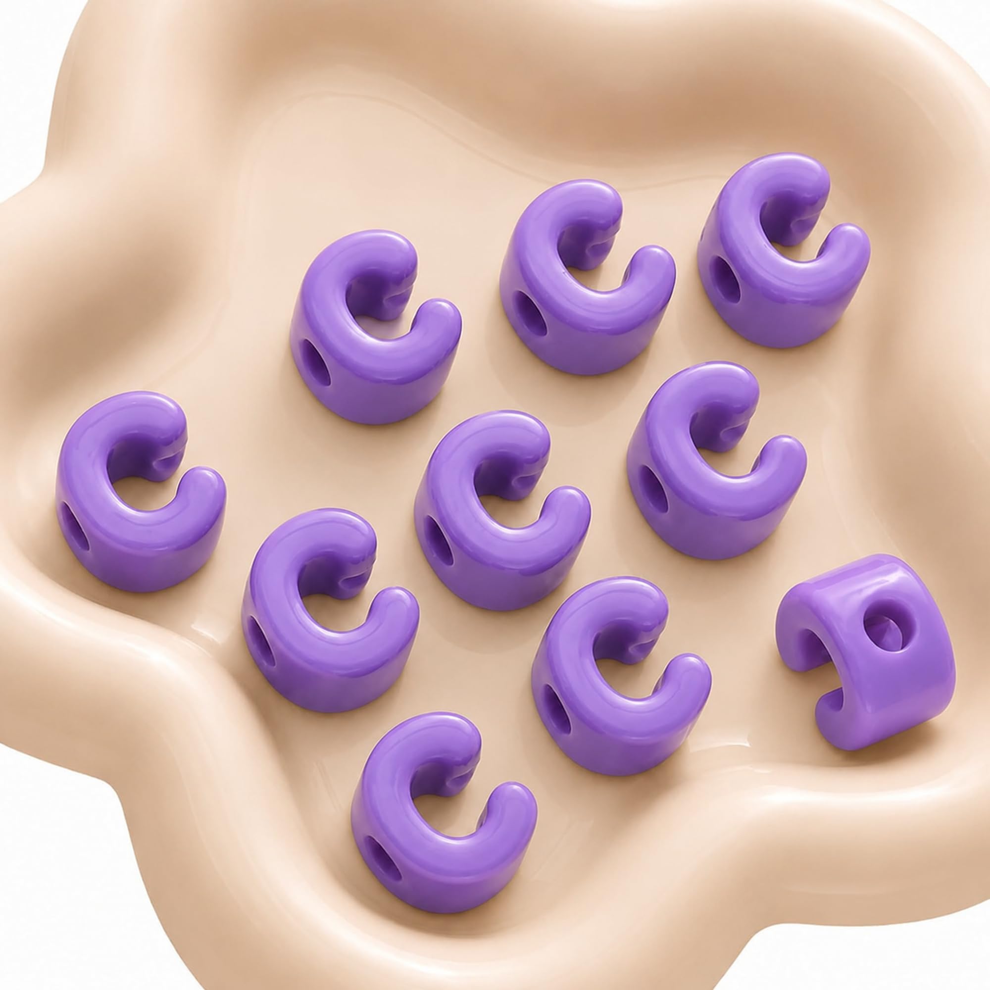 Letter Beads, 10pcs Alphabet Beads, Large Acrylic Letter Beads with 6mm Holes for Bracelet Making, Jewellery, Keyrings and Craft Projects (Purple, Letter C)