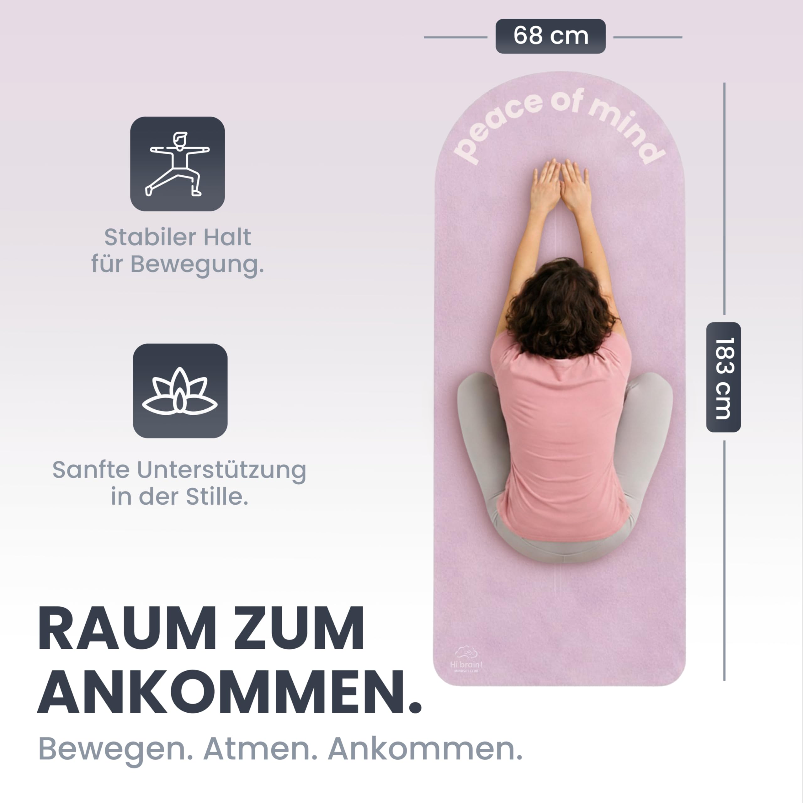 Premium Yoga Matte – Mikrofaser & Naturkautschuk, Extra Breit 68cm - Meditationsmatte, Pilates Matte, Achtsamkeit, Sanfte Übungen, Weiche Haptik, Rutschfest - Inklusive Tragegurt