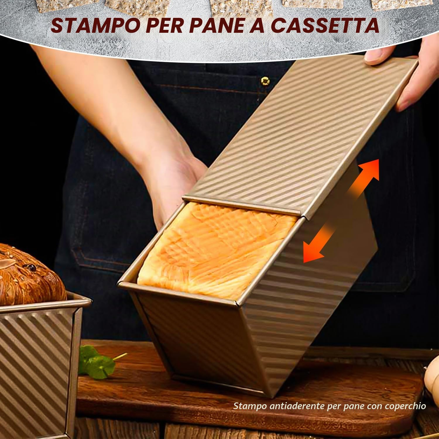 Stampo per Pane in Cassetta, 21 x 12 x 11,7 cm Stampo Per Pane in Cassetta con Coperchio, Antiaderente Stampo per Plumcake 450g Pasta, Teglia per Pane per pane, arrosto e