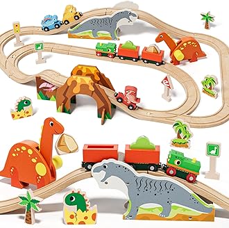 Sponsored Ad - Lehoo Castle Wooden Train Set, Dinosaur Wooden Train Track Set, Wood Toy Train Set for Toddlers 2-4, Train Toys for Toddlers 3-5, Fits Thomas, Fits Brio, Fits Melissa and Doug