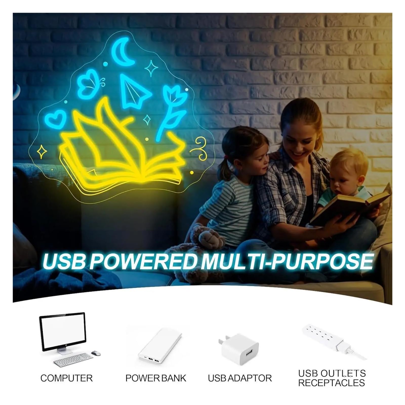 Insegna al Neon Insegna al neon a tema lettura dimmerabile | Libro LED luce USB dimmerabile per camera da letto biblioteca libreria studio arredamento 32cmx34.5cm