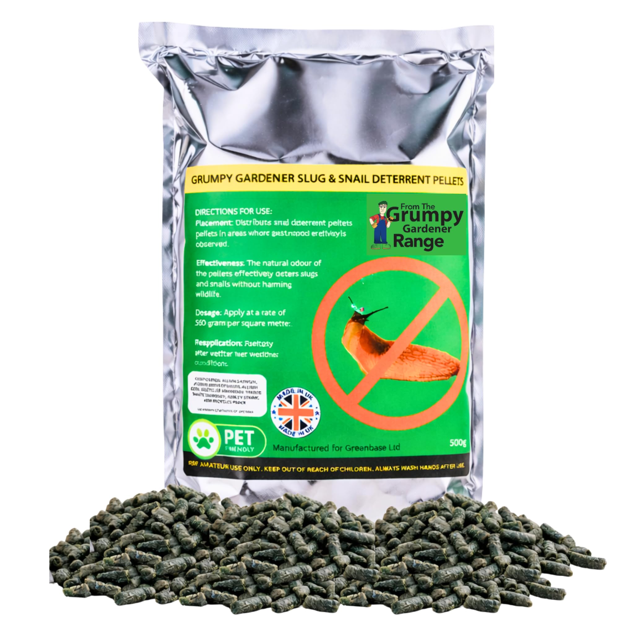 Grumpy Gardener Snail Slug Pellets - Natural Repellent for Slugs and Snails Indoor & Outdoor Use, Garden Protection, Safe for Wildlife, Odor-Based Deterrent, Alternative to Insect Killers, 500 Grams