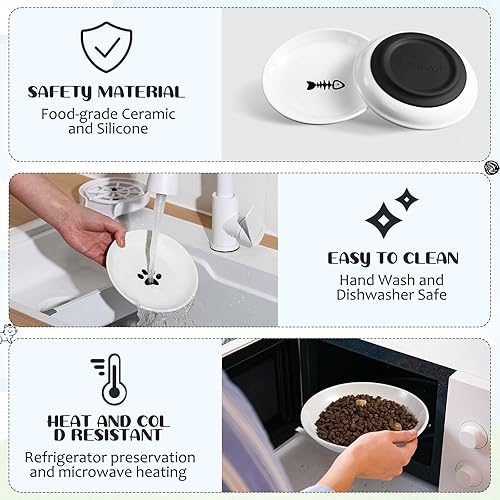 Miniatura 4 de 6 cuencos de cerámica para gatos, platos para gatos, antifatiga, plato de comida para gatos con parte inferior de silicona antideslizante, platos